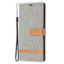 For Samsung Galaxy S22 Ultra 5G Color Matching Denim Texture Leather Case with Holder & Card Slots & Wallet & Lanyard(Grey)