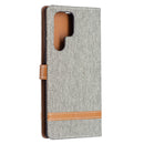 For Samsung Galaxy S22 Ultra 5G Color Matching Denim Texture Leather Case with Holder & Card Slots & Wallet & Lanyard(Grey)