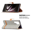 For Samsung Galaxy S22 Ultra 5G Color Matching Denim Texture Leather Case with Holder & Card Slots & Wallet & Lanyard(Grey)