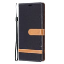 For Samsung Galaxy S22 Ultra 5G Color Matching Denim Texture Leather Case with Holder & Card Slots & Wallet & Lanyard(Black)