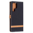For Samsung Galaxy S22 Ultra 5G Color Matching Denim Texture Leather Case with Holder & Card Slots & Wallet & Lanyard(Black)