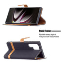 For Samsung Galaxy S22 Ultra 5G Color Matching Denim Texture Leather Case with Holder & Card Slots & Wallet & Lanyard(Black)