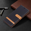 For Samsung Galaxy S22 Ultra 5G Color Matching Denim Texture Leather Case with Holder & Card Slots & Wallet & Lanyard(Black)
