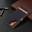 For Samsung Galaxy S22 Ultra 5G Color Matching Denim Texture Leather Case with Holder & Card Slots & Wallet & Lanyard(Black)