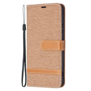 For Samsung Galaxy S22+ 5G Color Matching Denim Texture Leather Case with Holder & Card Slots & Wallet & Lanyard(Brown)