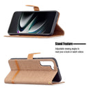 For Samsung Galaxy S22+ 5G Color Matching Denim Texture Leather Case with Holder & Card Slots & Wallet & Lanyard(Brown)