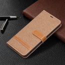 For Samsung Galaxy S22+ 5G Color Matching Denim Texture Leather Case with Holder & Card Slots & Wallet & Lanyard(Brown)