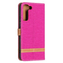 For Samsung Galaxy S22+ 5G Color Matching Denim Texture Leather Case with Holder & Card Slots & Wallet & Lanyard(Rose Red)