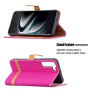 For Samsung Galaxy S22+ 5G Color Matching Denim Texture Leather Case with Holder & Card Slots & Wallet & Lanyard(Rose Red)
