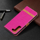 For Samsung Galaxy S22+ 5G Color Matching Denim Texture Leather Case with Holder & Card Slots & Wallet & Lanyard(Rose Red)