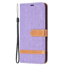 For Samsung Galaxy S22+ 5G Color Matching Denim Texture Leather Case with Holder & Card Slots & Wallet & Lanyard(Purple)