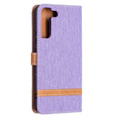For Samsung Galaxy S22+ 5G Color Matching Denim Texture Leather Case with Holder & Card Slots & Wallet & Lanyard(Purple)