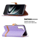 For Samsung Galaxy S22+ 5G Color Matching Denim Texture Leather Case with Holder & Card Slots & Wallet & Lanyard(Purple)