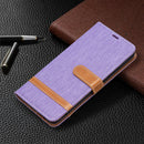 For Samsung Galaxy S22+ 5G Color Matching Denim Texture Leather Case with Holder & Card Slots & Wallet & Lanyard(Purple)