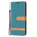 For Samsung Galaxy S22+ 5G Color Matching Denim Texture Leather Case with Holder & Card Slots & Wallet & Lanyard(Green)