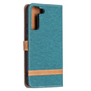 For Samsung Galaxy S22+ 5G Color Matching Denim Texture Leather Case with Holder & Card Slots & Wallet & Lanyard(Green)