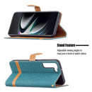 For Samsung Galaxy S22+ 5G Color Matching Denim Texture Leather Case with Holder & Card Slots & Wallet & Lanyard(Green)