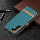 For Samsung Galaxy S22+ 5G Color Matching Denim Texture Leather Case with Holder & Card Slots & Wallet & Lanyard(Green)