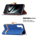 For Samsung Galaxy S22+ 5G Color Matching Denim Texture Leather Case with Holder & Card Slots & Wallet & Lanyard(Royal Blue)