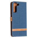 For Samsung Galaxy S22+ 5G Color Matching Denim Texture Leather Case with Holder & Card Slots & Wallet & Lanyard(Dark Blue)