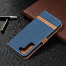 For Samsung Galaxy S22+ 5G Color Matching Denim Texture Leather Case with Holder & Card Slots & Wallet & Lanyard(Dark Blue)