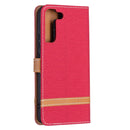 For Samsung Galaxy S22+ 5G Color Matching Denim Texture Leather Case with Holder & Card Slots & Wallet & Lanyard(Red)