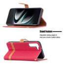 For Samsung Galaxy S22+ 5G Color Matching Denim Texture Leather Case with Holder & Card Slots & Wallet & Lanyard(Red)