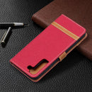 For Samsung Galaxy S22+ 5G Color Matching Denim Texture Leather Case with Holder & Card Slots & Wallet & Lanyard(Red)