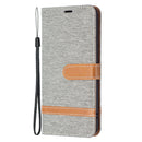 For Samsung Galaxy S22+ 5G Color Matching Denim Texture Leather Case with Holder & Card Slots & Wallet & Lanyard(Grey)