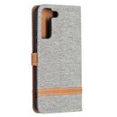For Samsung Galaxy S22+ 5G Color Matching Denim Texture Leather Case with Holder & Card Slots & Wallet & Lanyard(Grey)