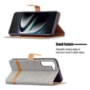For Samsung Galaxy S22+ 5G Color Matching Denim Texture Leather Case with Holder & Card Slots & Wallet & Lanyard(Grey)
