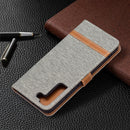 For Samsung Galaxy S22+ 5G Color Matching Denim Texture Leather Case with Holder & Card Slots & Wallet & Lanyard(Grey)