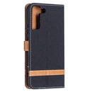 For Samsung Galaxy S22+ 5G Color Matching Denim Texture Leather Case with Holder & Card Slots & Wallet & Lanyard(Black)