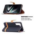 For Samsung Galaxy S22+ 5G Color Matching Denim Texture Leather Case with Holder & Card Slots & Wallet & Lanyard(Black)
