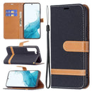 For Samsung Galaxy S22+ 5G Color Matching Denim Texture Leather Case with Holder & Card Slots & Wallet & Lanyard(Black)