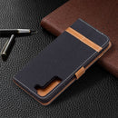 For Samsung Galaxy S22+ 5G Color Matching Denim Texture Leather Case with Holder & Card Slots & Wallet & Lanyard(Black)