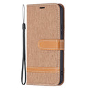 For Samsung Galaxy S22 5G Color Matching Denim Texture Leather Case with Holder & Card Slots & Wallet & Lanyard(Brown)