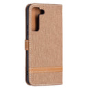 For Samsung Galaxy S22 5G Color Matching Denim Texture Leather Case with Holder & Card Slots & Wallet & Lanyard(Brown)
