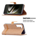 For Samsung Galaxy S22 5G Color Matching Denim Texture Leather Case with Holder & Card Slots & Wallet & Lanyard(Brown)