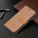 For Samsung Galaxy S22 5G Color Matching Denim Texture Leather Case with Holder & Card Slots & Wallet & Lanyard(Brown)
