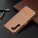 For Samsung Galaxy S22 5G Color Matching Denim Texture Leather Case with Holder & Card Slots & Wallet & Lanyard(Brown)