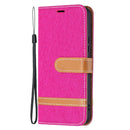 For Samsung Galaxy S22 5G Color Matching Denim Texture Leather Case with Holder & Card Slots & Wallet & Lanyard(Rose Red)