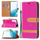 For Samsung Galaxy S22 5G Color Matching Denim Texture Leather Case with Holder & Card Slots & Wallet & Lanyard(Rose Red)