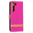 For Samsung Galaxy S22 5G Color Matching Denim Texture Leather Case with Holder & Card Slots & Wallet & Lanyard(Rose Red)