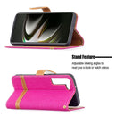 For Samsung Galaxy S22 5G Color Matching Denim Texture Leather Case with Holder & Card Slots & Wallet & Lanyard(Rose Red)