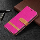 For Samsung Galaxy S22 5G Color Matching Denim Texture Leather Case with Holder & Card Slots & Wallet & Lanyard(Rose Red)