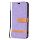 For Samsung Galaxy S22 5G Color Matching Denim Texture Leather Case with Holder & Card Slots & Wallet & Lanyard(Purple)