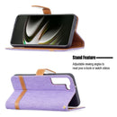 For Samsung Galaxy S22 5G Color Matching Denim Texture Leather Case with Holder & Card Slots & Wallet & Lanyard(Purple)