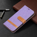 For Samsung Galaxy S22 5G Color Matching Denim Texture Leather Case with Holder & Card Slots & Wallet & Lanyard(Purple)