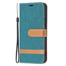 For Samsung Galaxy S22 5G Color Matching Denim Texture Leather Case with Holder & Card Slots & Wallet & Lanyard(Green)